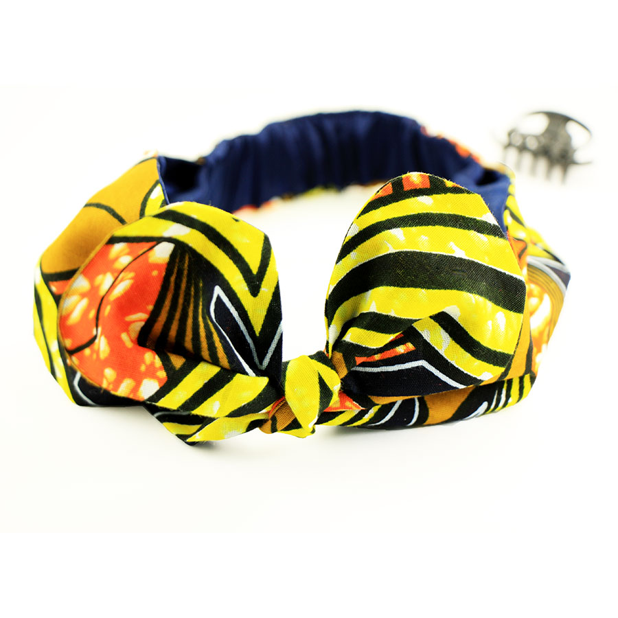 Bandeau africain noeud headband fleurs jaunes